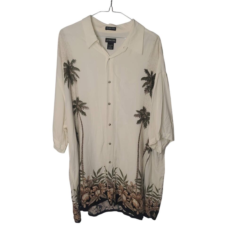 Vintage St. John's Bay Island Style Hawaiian Shirt 2XL Tall Palm Tree Rayon 90s